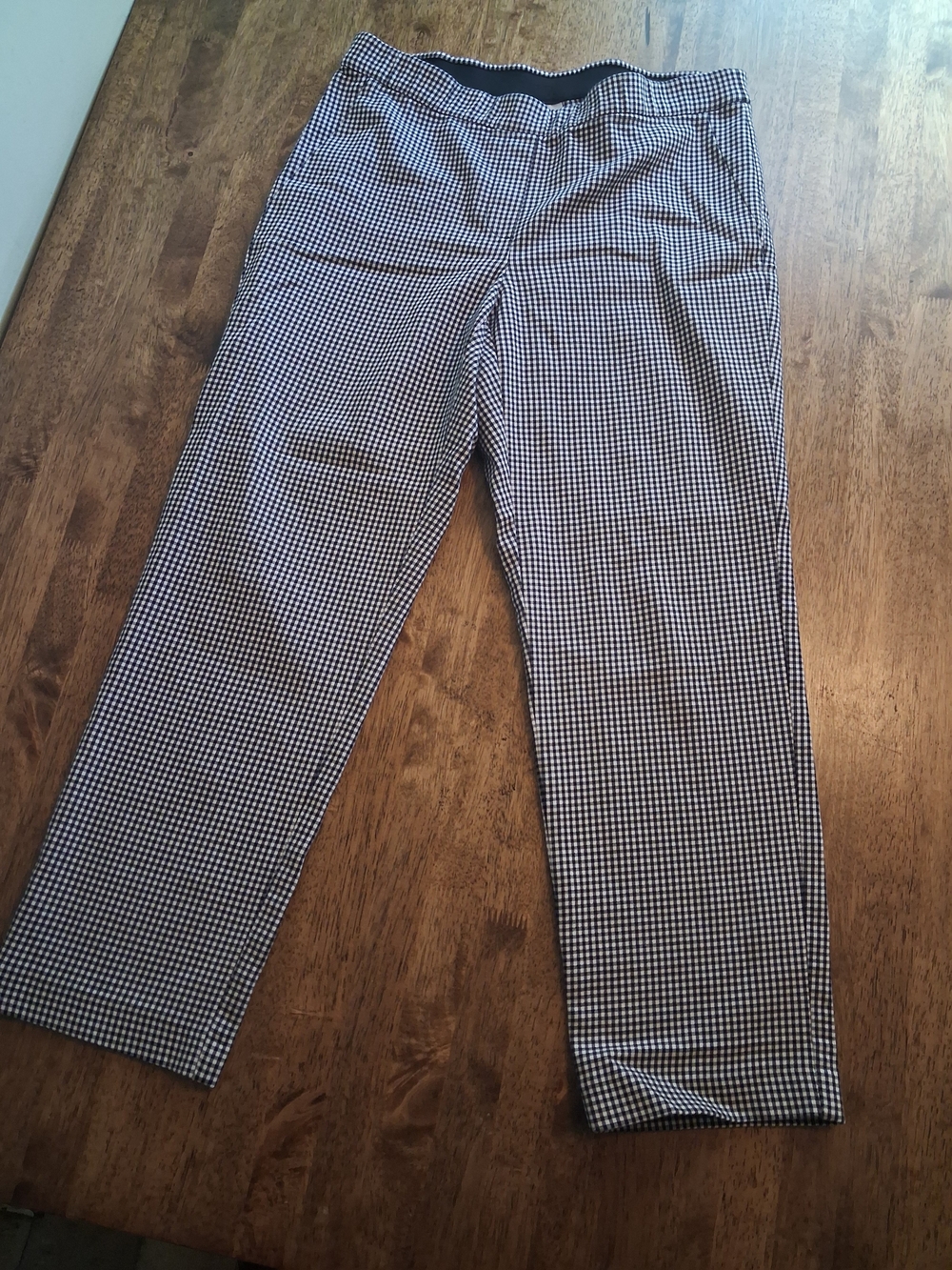 J. Jill Black & White Gingham Stretch Dress Pants Cropped Elastic Waist 8